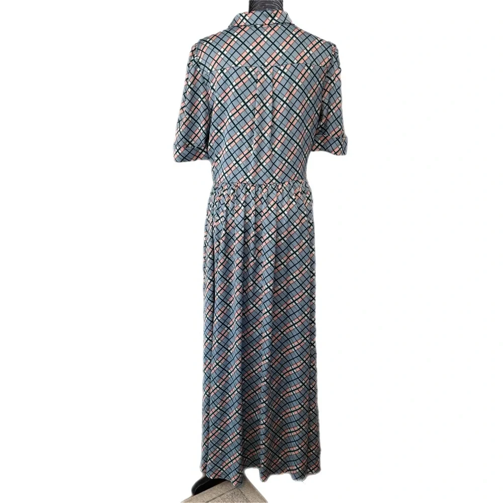 Gal Meets Glam Collection Colette Blue Plaid Button-Down Maxi Dress Size 12 - Picture 3 of 16